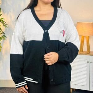 Roadster Casual V Neck Black & White Cardigan for Women