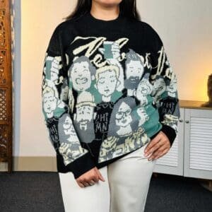 Tokyo Talkies Round Neck Self Design Printed Pullover Fir Women