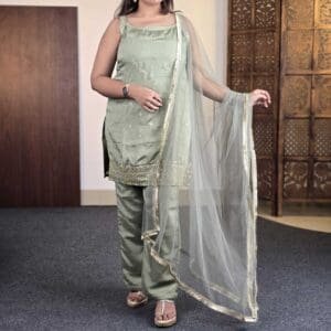 House of Pataudi Floral Embroidered Kurta With Palazzos And Dupatta For Women