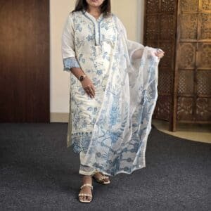 Indo Era Floral Embroidered Kurta With Trousers & Dupatta For Women
