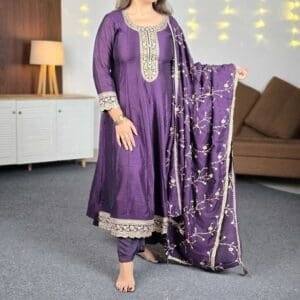 Libas Embroidered Silk Blend Anarkali Suit With Dupatta For Women