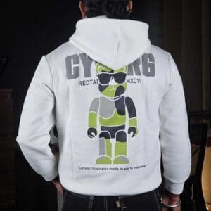 Red Tape Hooded Neck Printed Off White Hoodie for Men