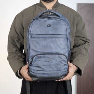 Gear Formal Solid Navy Blue 28L Faux Leather Water Resistant Backpack