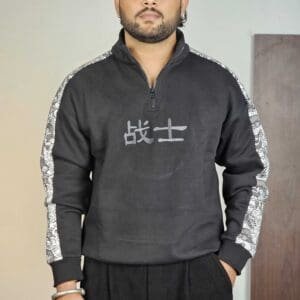 The Souled Store Mock Neck Colourblocked Black Sweatshirt for Men