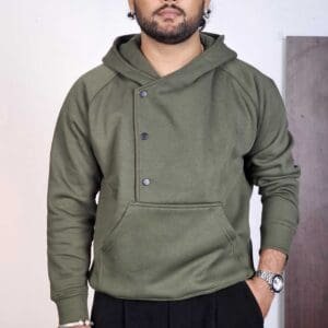 The Souled Store Hooded Neck Solid Deep Olive Hoodie for Men