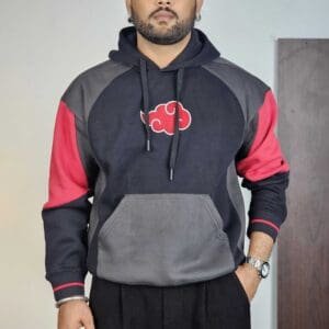 The Souled Store Hooded Neck Graphic Black, Red and Grey Hoodie for Men