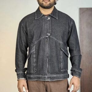 The Souled Store Casual Spread Collar Solid Black Denim Jacket for Men