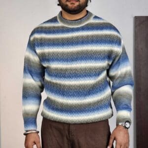 The Souled Store Round Neck Knitted Grey & Blue Sweater for Men