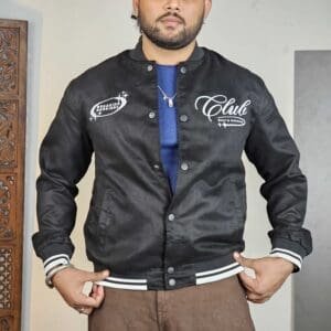 Mast & Harbour Casual Mock Collar Black Varsity Jacket for Men