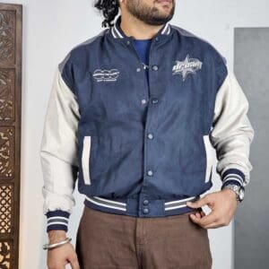 Mast & Harbour Casual Mock Collar Navy Blue & Grey Varsity Jacket for Men