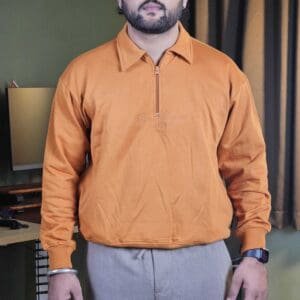 Roadster Polo Collar Knitted Orange Sweatshirt for Men