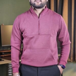 Campus Sutra Mock Neck Solid Maroon Sweatshirt for Men
