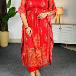 Libas Printed Chiffon A-Line Kurta With Trousers For Women