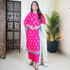 Anouk Ethnic Motifs Printed Pure Cotton Kurta with Palazzo & Dupatta For Women