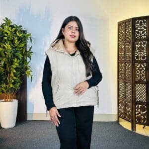 Glitchez Casual Hood Solid Beige Puffer Jacket for Women