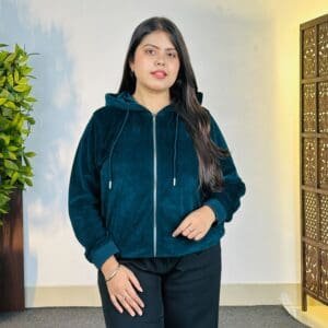 Dressberry Casual Hood Solid Green Tailored Jacket for Women