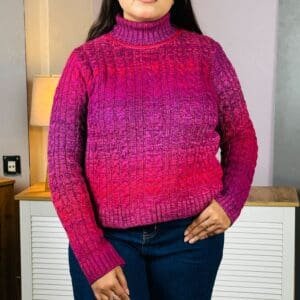 Dressberry Turtle Neck Knitted Purple & Pink Pullover for Women