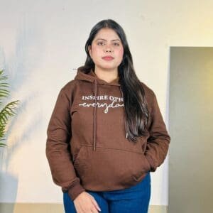 TAGAS Hooded Neck Typography Brown Hoodie for Women