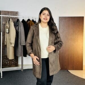 Roadster Casual Notched Lapel Collar Solid Olive Green Overcoat for Women