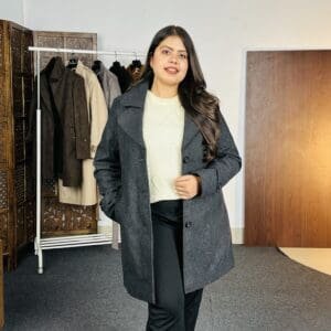 All About You Casual Notched Lapel Collar Solid Charcoal Grey Overcoat for Women