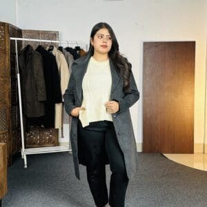 4WRD by Dressberry Casual Notched Lapel Collar Solid Dark Grey Overcoat for Women