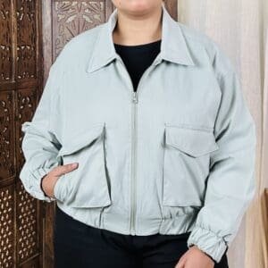 HRX Casual Spread Collar Solid Sea Green Bomber Jacket for Women