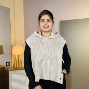 513 Hooded Neck Acrylic Solid Beige Sweater Vest for Women