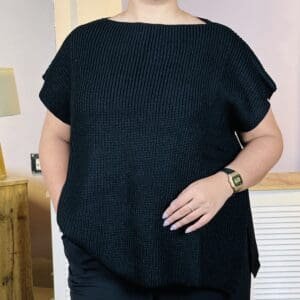 Styli Boat Neck Knitted Black Pullover Sweater for Women