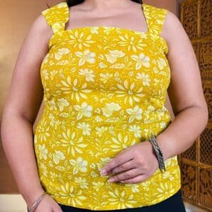 Anouk Rustic Casual Square Neck Cotton Floral Yellow Kurti for Women