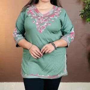 LIBOZA Embroidered Kashmiri Short Kurti for Women