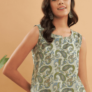 InWeave Paisley Printed Round Neck Short Kurti For Women