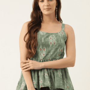 FERANOID Ethnic Print Pure Cotton Peplum Kurti For Women