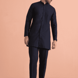 KISAH Mandarin Collar Regular Solid Kurta Trouser Set For Men
