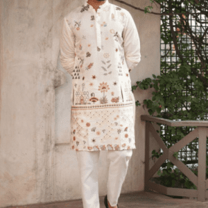 Jompers Floral Embroidered Kurta with Pyjama For Men