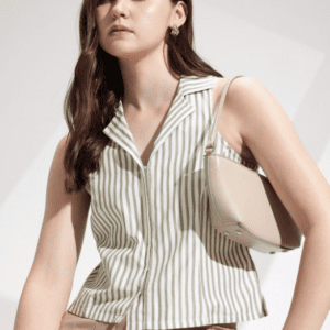 Her by Invictus Casual Halter Neck Striped White & Grey Waistcoat Jacket for Women