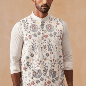 Jompers Mandarin Collar Ethinic Floral Multicolour Nehru Jacket for Men