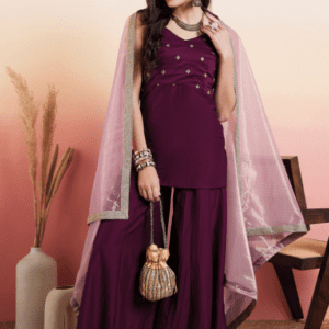 Inddus Embroidered Regular Thread Work Kurta With Palazzos & Dupatta For Women