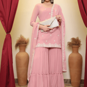 House of Pataudi Embroidered Kurta With Sharara & Dupatta For Women