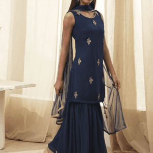 Biba Floral Embroidered Kurta With Sharara And Dupatta For Women