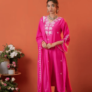 Amazon Brand - Tavasya Silk Blend Embroidered Kurta Set with Dupatta For Women