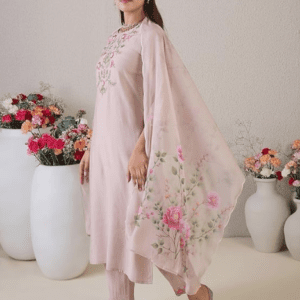 INDO ERA Straight Cotton Blend Floral Embroidered Kurta Set For Women
