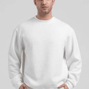 Red Tape Round Neck Textured White Sweatshirt for Men