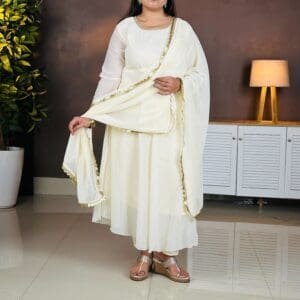 TWINS LADY Round Neck Angrakha Kurta With Trousers & Dupatta For Women