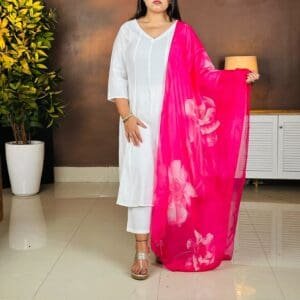 anayna V-Neck Panelled Silk Anarkali Kurta with Trousers & Dupatta For Women