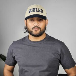 The Souled Store Embroidered Cream & Blue Cotton Cap for Men