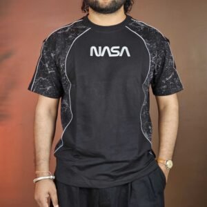The Souled Store Oversized Fit NASA Printed Black T-Shirts For Men