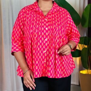 Libas Ethnic Motifs Printed Shirt Collar Pleated Kurti For Women