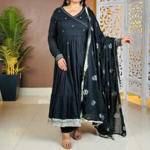 Anouk Embroidered Tiered Mirror Work Pure Cotton Kurta Set For Women