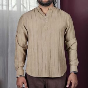 Snitch Textured Mandarin Collar Long Sleeves Shirt For Men