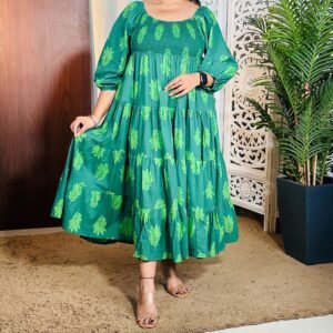 Anayna Printed Puff Sleeves Cotton Maxi Ethnic Dress For Women